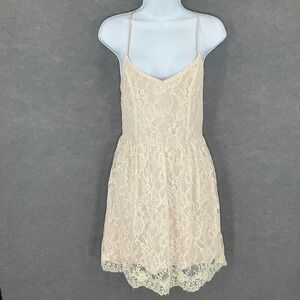 Abercrombie & Fitch Lace‎ Dress Sz M Cream Rose Mini Party Cocktail Strappy Back